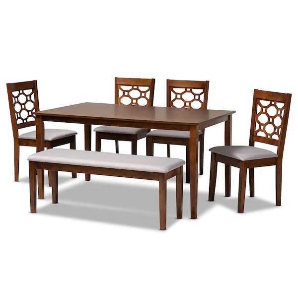 Baxton Studio Gabriel Grey Upholstered and Walnut Wood 6-Piece Dining Set 171-10951-10917-10520 - main